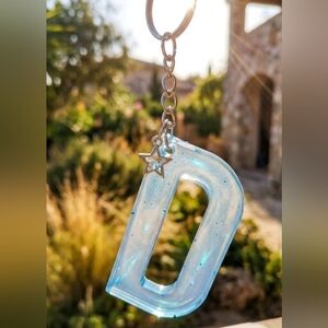 Handmade Blue Resin Letter D Keychain Star Charm Resin Art Keyring Accessory